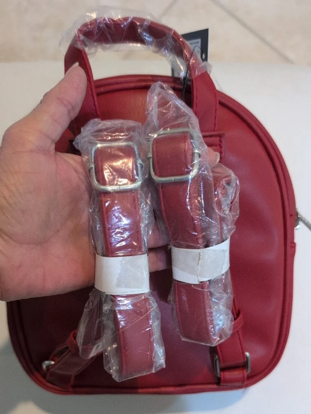 Badgley Mischka Red Quilted Mini Studded  Backpack for Women